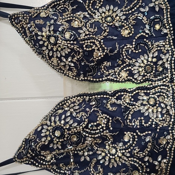 TLC Say Yes To The Prom Dress Navy Beaded Layered Tulle Lined Sz 7/8 GUC *READ* - Picture 2 of 14